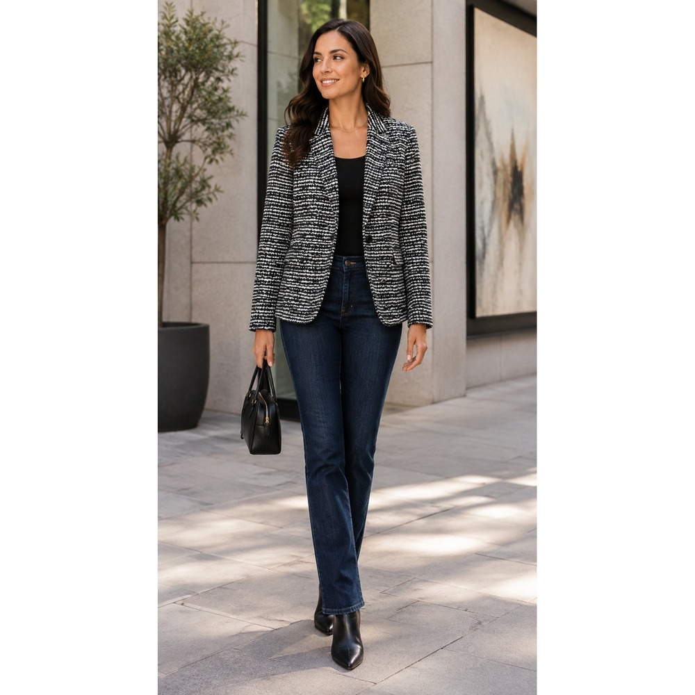NWT Esqualo Graphic Black‎ White Textured Single Button Blazer Jacket S